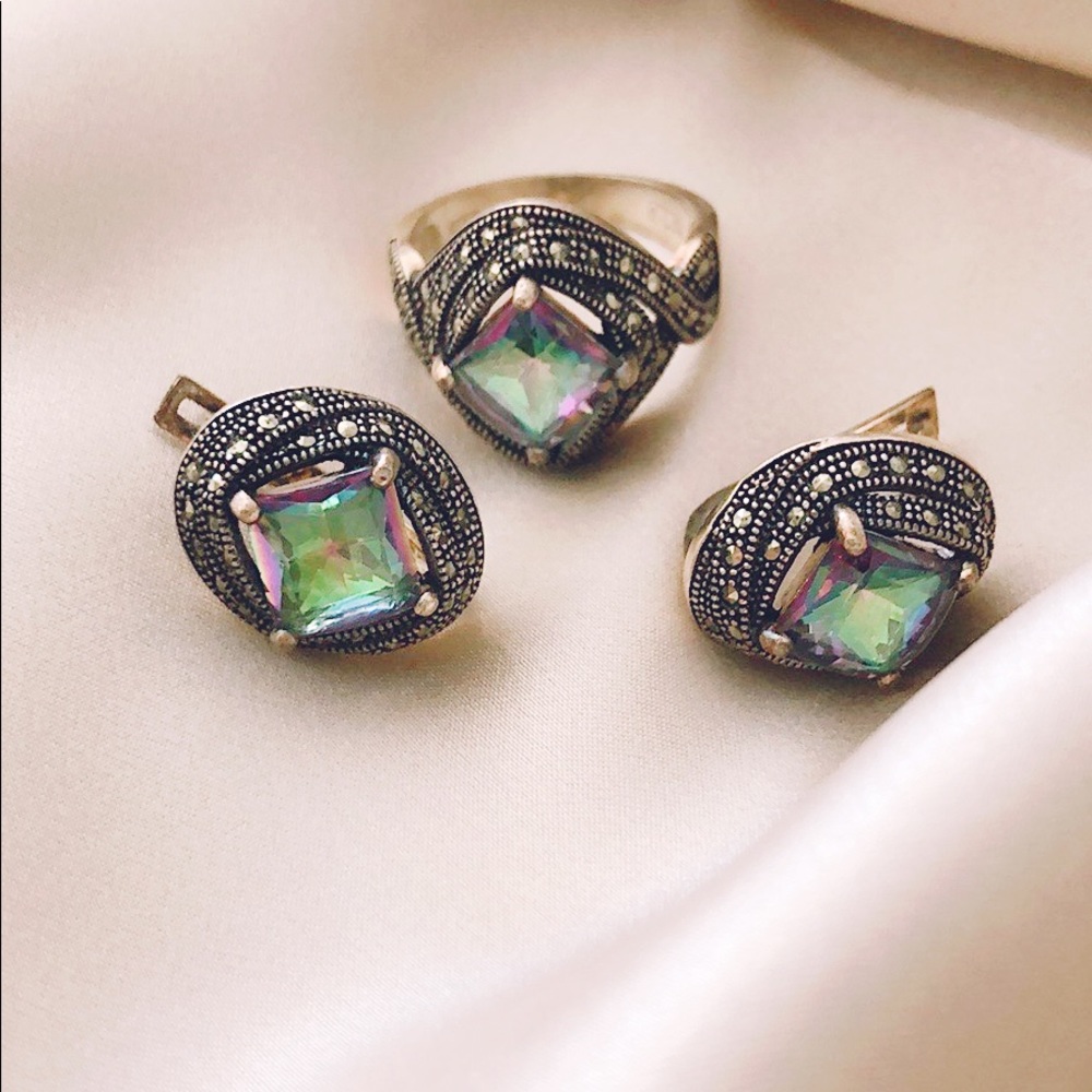 Vintage earrings and ring set silver 925 moonstone